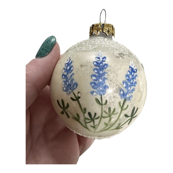 Vtg Bluebonnets CHRISTMAS Glass ORNAMENTS DECORATIONS LOT OF 5 Hand Painted - Picture 2 of 5